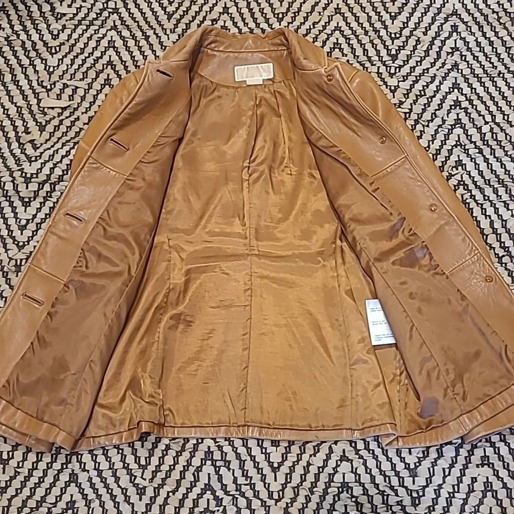 MICHAEL KORS CLASSIC BUTTERSCOTCH TAN LEATHER JACKET COAT - Picture 14 of 16